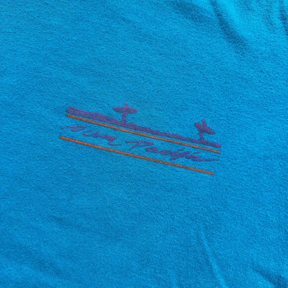 Vintage 80s OP Ocean Pacific Surfing T Shirt Blue Green Single Stitch Baby Tee - Picture 6 of 9